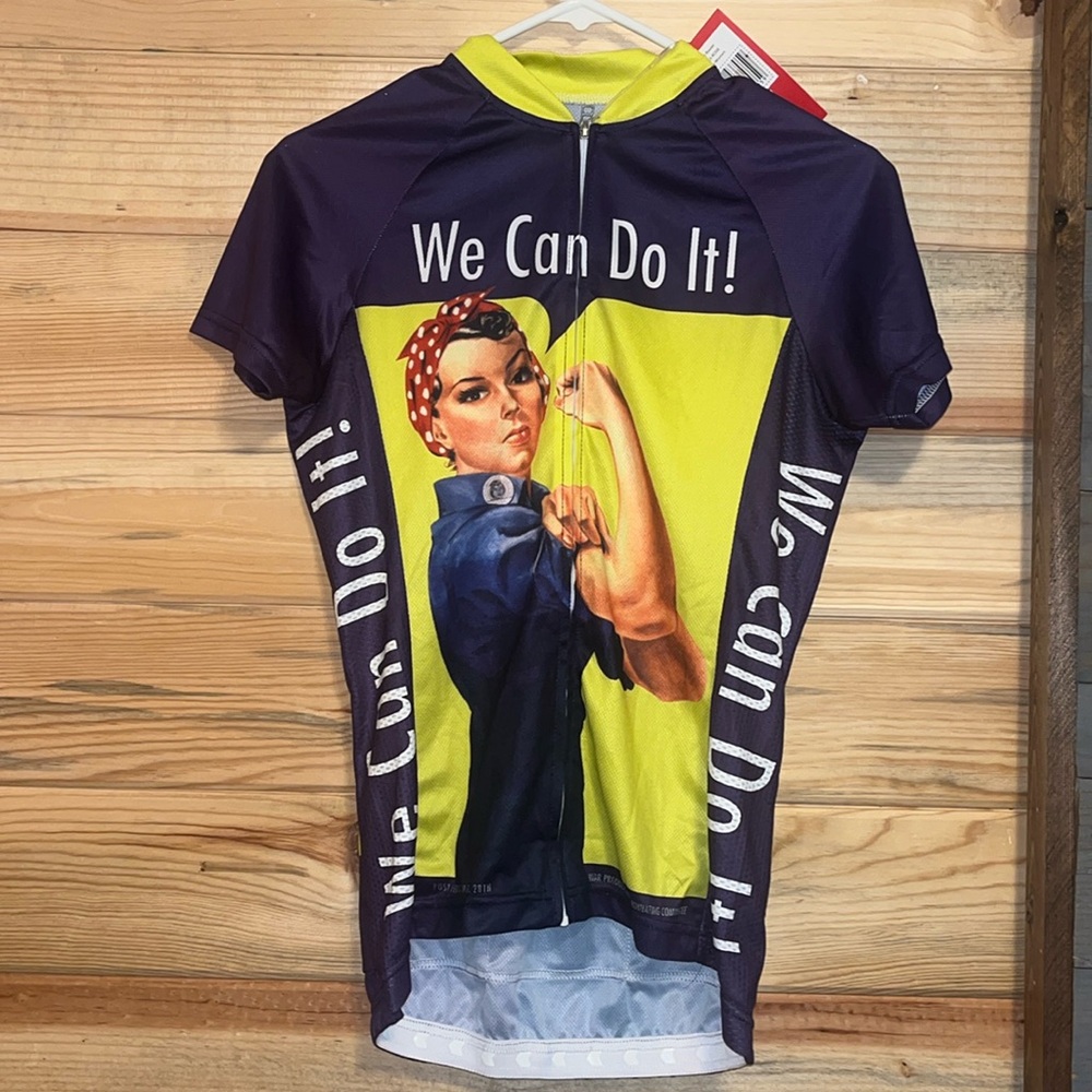 Women’s cycling zip up shirt Purple We Can Do It. Size S